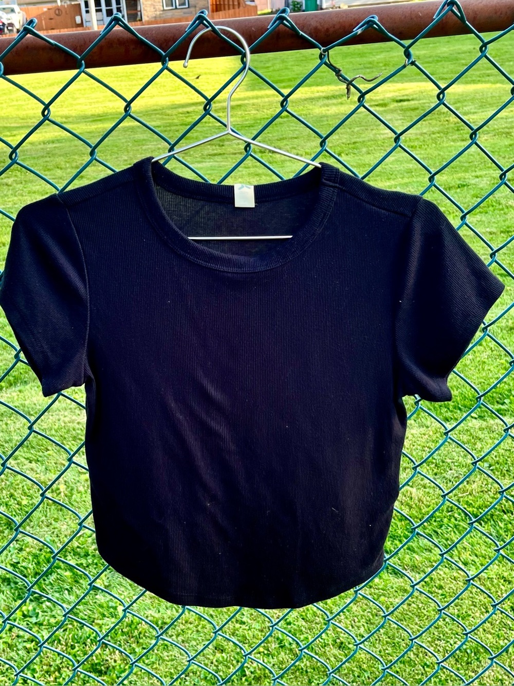 Women’s Black Ribbed Crewneck Crop Top